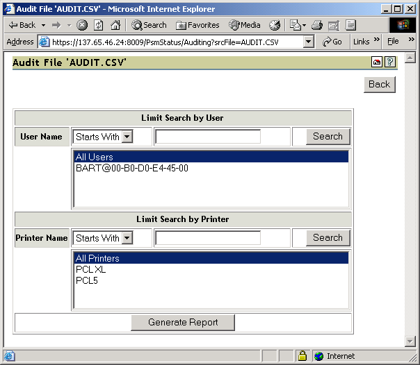 Auditing Search page