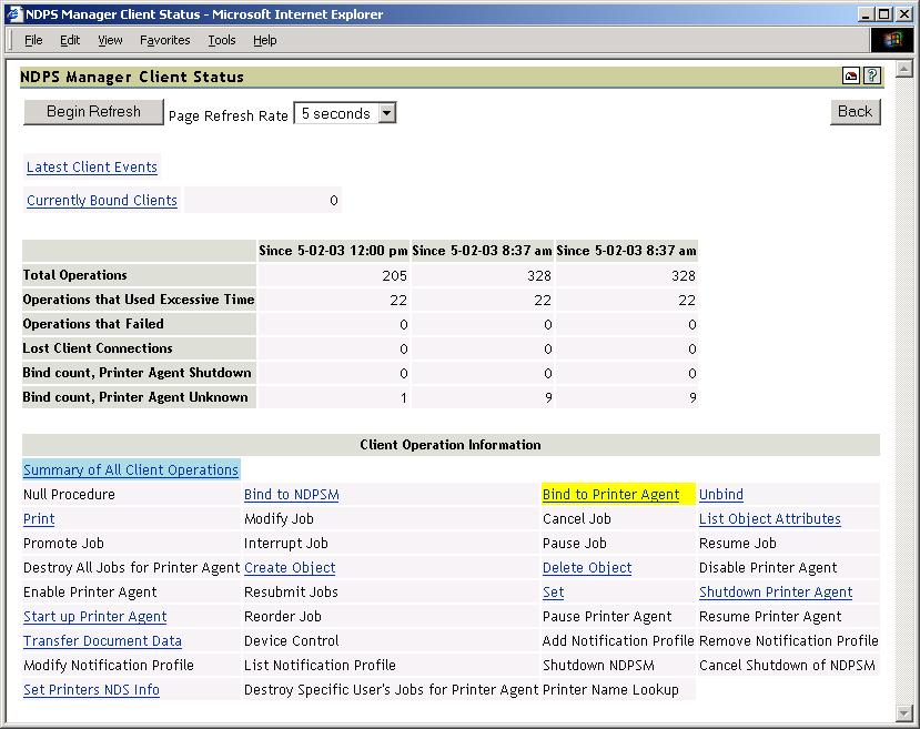 Client Interface screen