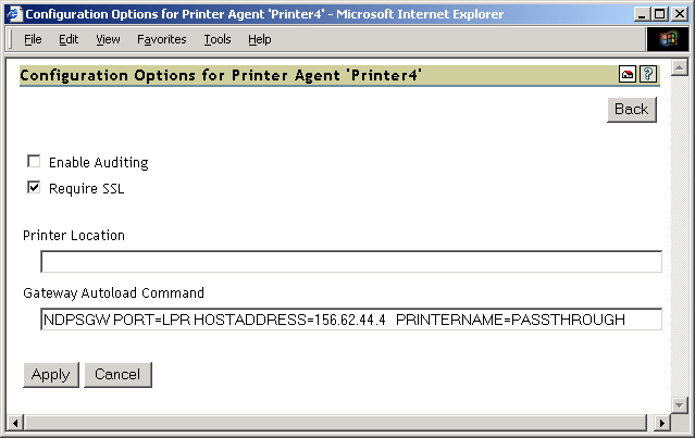 Configuration Options screen