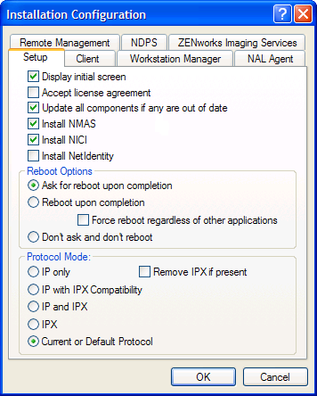Novell Client Install Manager Installation Configuration Property Page