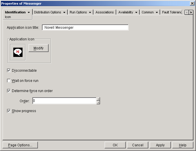 GroupWise Messenger Application object page