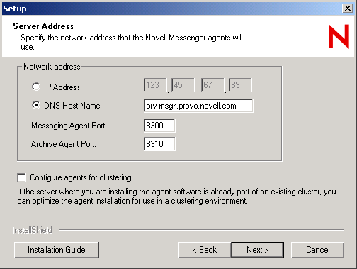 Server Address dialog box