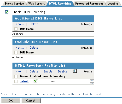 Configuring HTML rewriting