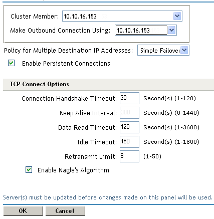 Configuring connection options for the Web servers