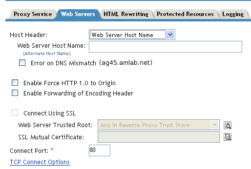 Configuring the Web servers of a proxy service