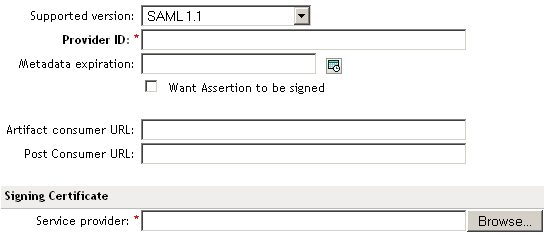 SAML 1.1 identity provider manual metadata entry