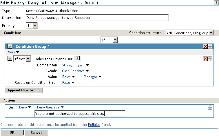 Deny all but manager role policy