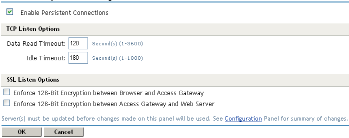 Configuring the listen options for clients