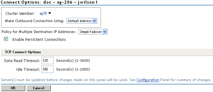 Configuring connection options for the Web servers