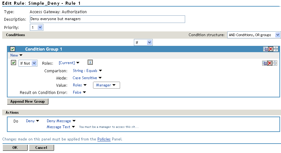 Deny all but manager role policy