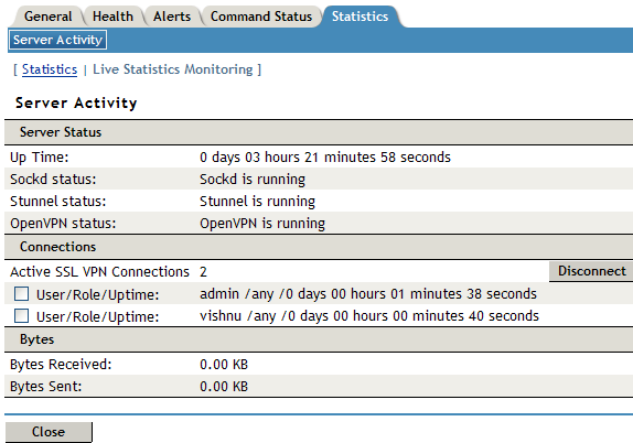 Viewing the statistics page
