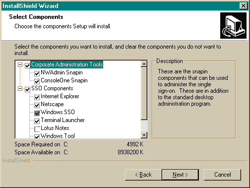 Screen Capture: Selecting Components To Install