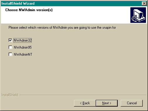 Screen Capture: Matching a Version of the NetWare Administrator Snap-in with the Operating System on Your Workstation