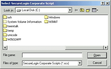 Screen Capture: Selecting a SecureLogin Corporate Script