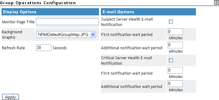 Example Group Operations Configuration form