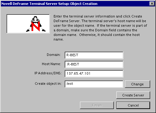 Define the terminal server as a DeFrame Server object