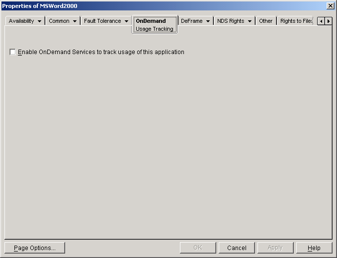 OnDemand Usage Tracking page on an Application object