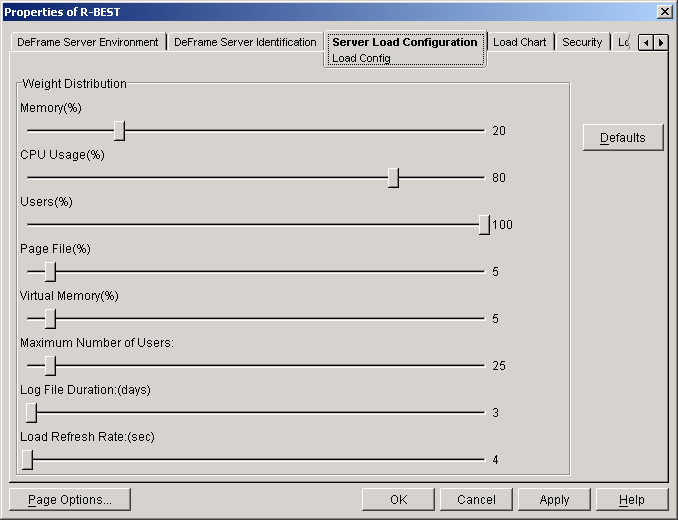 Load Config page on a DeFrame Server object