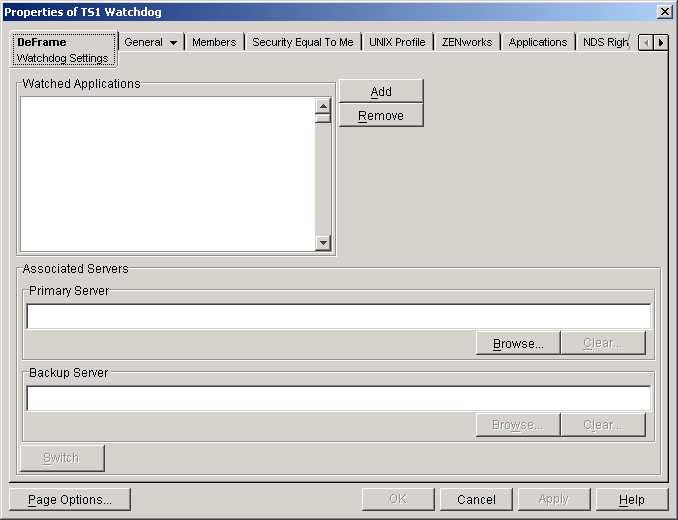 DeFrame Watchdog Settings page on a Watchdog object