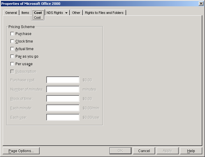 The contents of the Cost tab