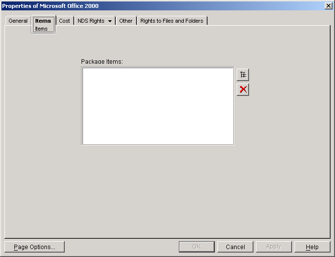 Items page on an OnDemand Services Package object