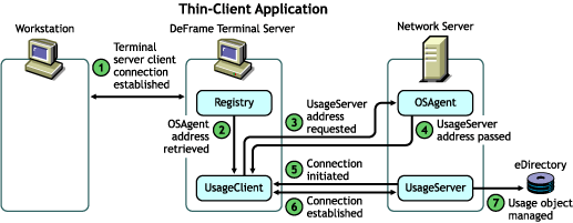 Thin-client application usage process with the UsageServer[apos  ]s address explicitly defined