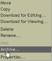 A Sample NetStorage Pop-Up Menu with Archive Option