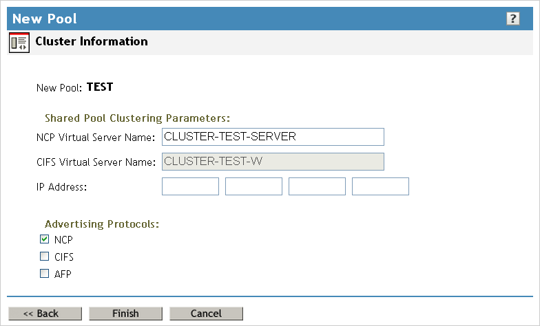 Sample Cluster Information for a New Pool