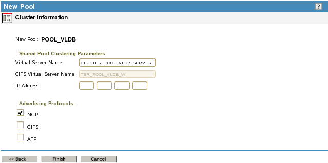 Sample Cluster Information for a New Pool