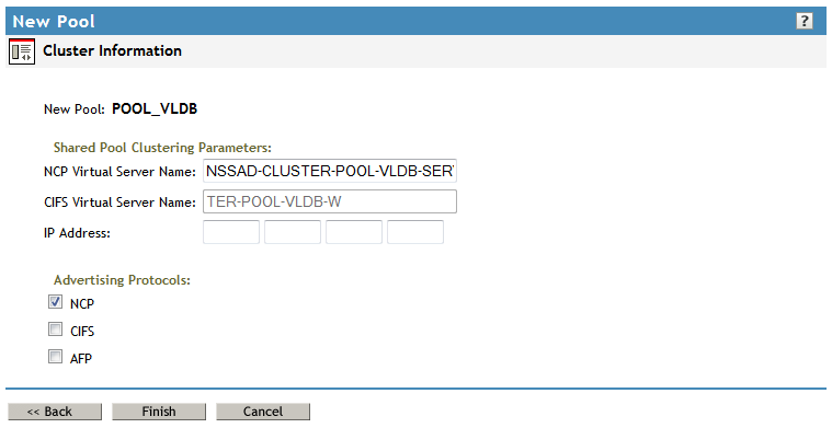 Sample Cluster Information for a New Pool