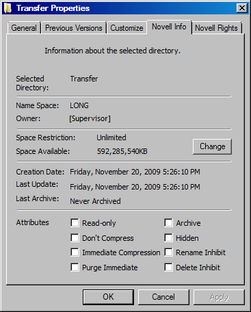 Attributes for a File Shown in the Properties Dialog Box