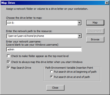 Sample Novell Map Network Drive Dialog Box