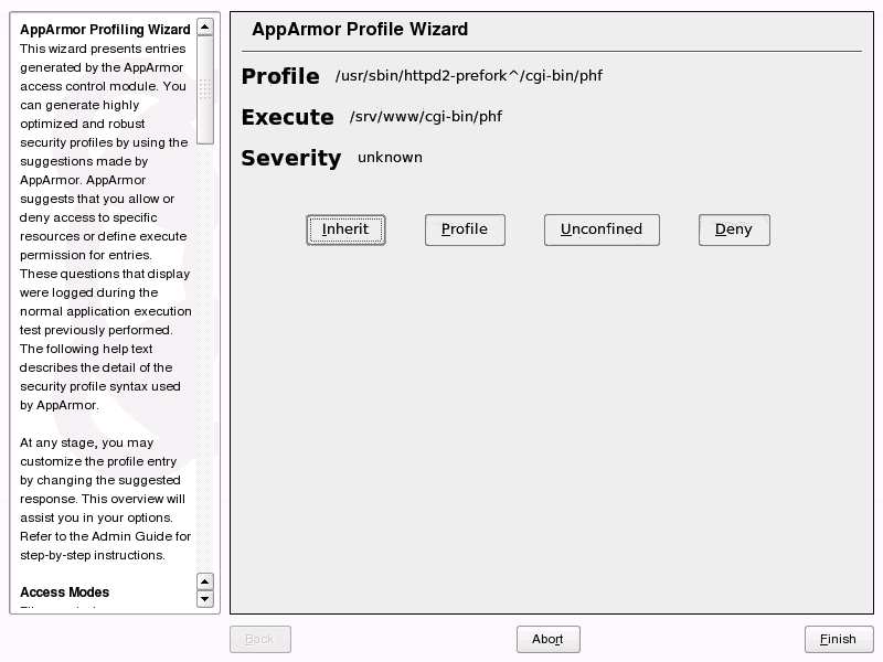 AppArmor Profile Wizard: 	 Inherit