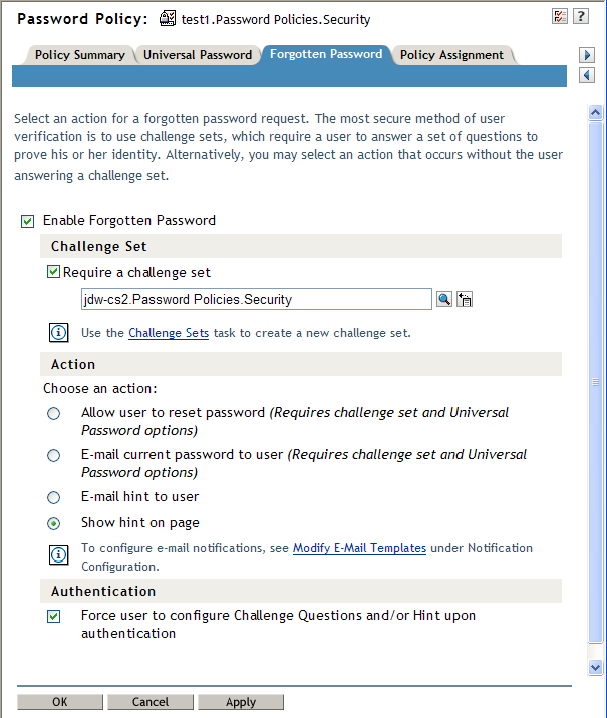 Forgotten Password interface