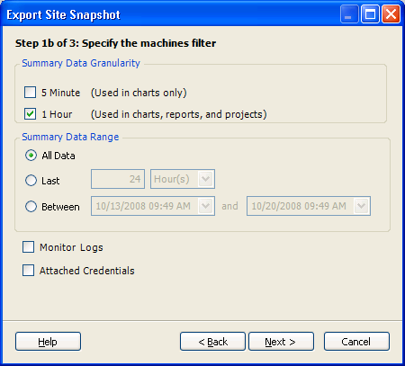 Export Site Snapshot: Step 1b Dialog Box