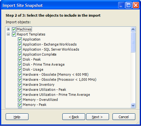 Import Site Snapshot: Step 2 Dialog Box