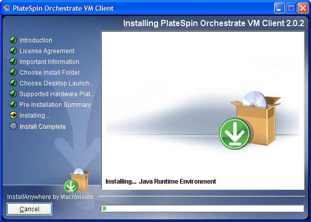 VM Client Installation Wizard - Installing Page