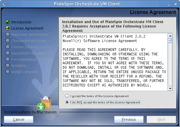 VM Client Installation Wizard - License Agreement Page