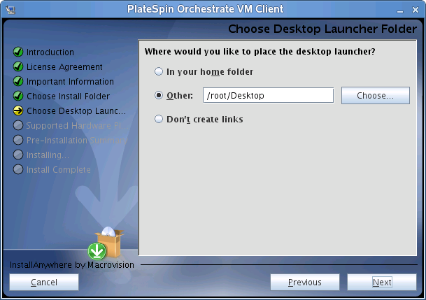 VM Client Installation Wizard - Choose Desktop Launcher Folder Page