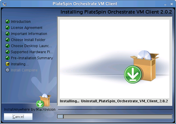 VM Client Installation Wizard - Installing Page