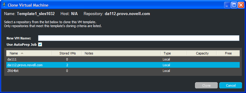 Clone Virtual Machine Dialog Box