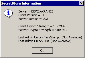 The SecretStore Information window
