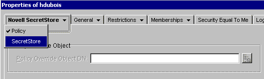 The SecretStore option on the Novell SecretStore tab