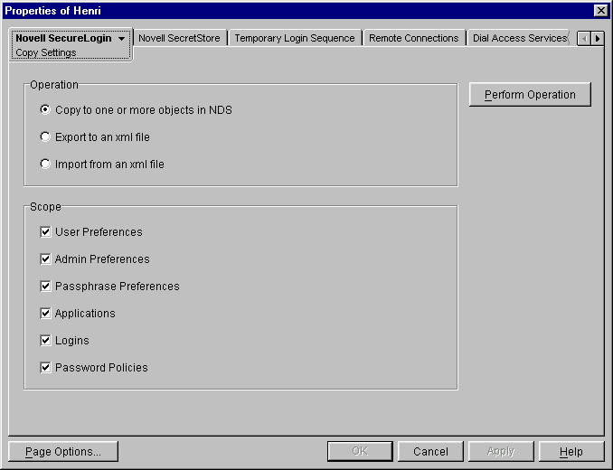 The Copy Settings page