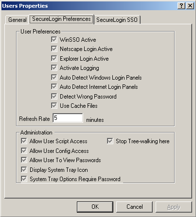 The SecureLogin Preferences tab