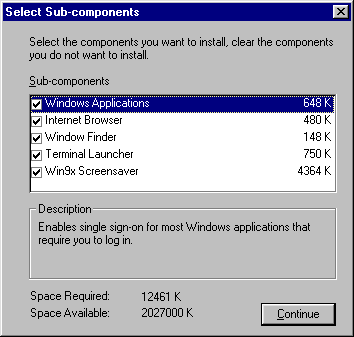 Subcomponents that you can select or deselect