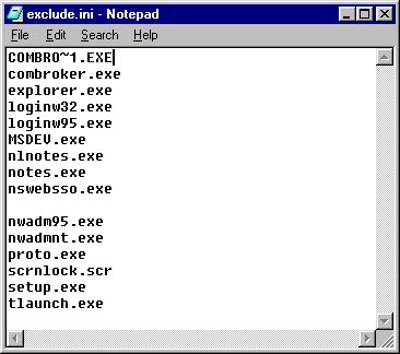 Removing an application from a list of excluded applications