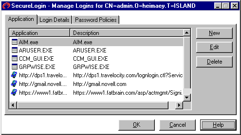 Tabs for the Manage Logins option