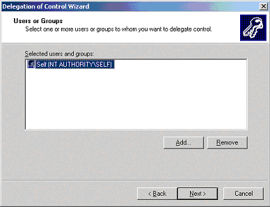 The Selected Users and Groups list box