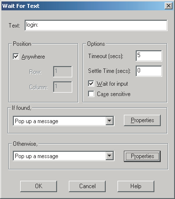 The Wait For Text dialog box